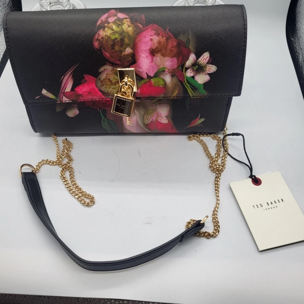 Ted Baker Black and Pink Floral Shoulder Bag